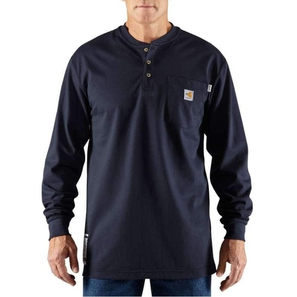 Carhartt Men's Flame-Resistant Force Cotton Long Sleeve Henley Sz 2XL Navy NWT - Picture 1 of 5